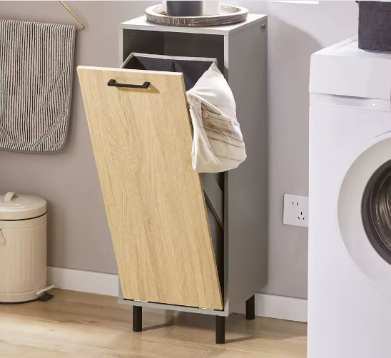 Smalle Waskast met Uitklapbare Waszak en Metalen Poten