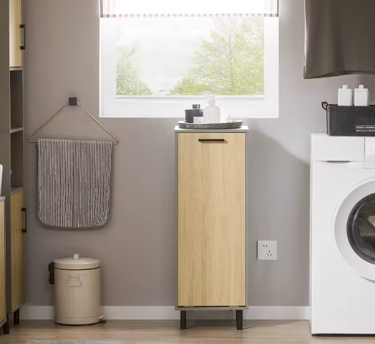 Smalle Waskast met Uitklapbare Waszak en Metalen Poten