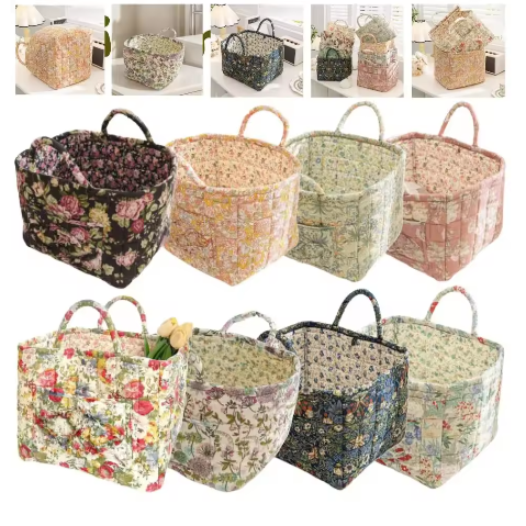 Boho Stoffen Opbergmand – Gewatteerde Wasmand met Grote Capaciteit en Handgrepen