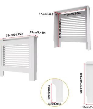 Hoge Houten Radiatorafdekking met Horizontale Latten – Moderne Witte Ombouw