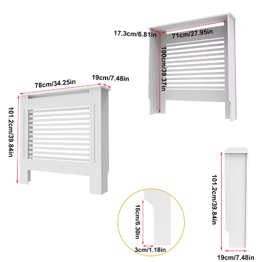 Hoge Houten Radiatorafdekking met Horizontale Latten – Moderne Witte Ombouw