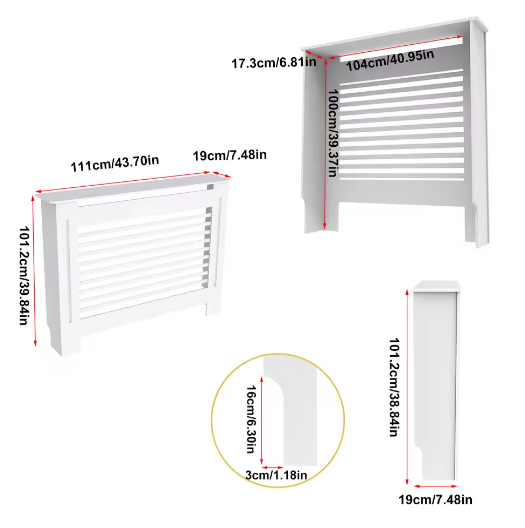 Hoge Houten Radiatorafdekking met Horizontale Latten – Moderne Witte Ombouw