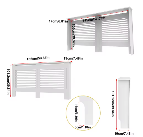 Hoge Houten Radiatorafdekking met Horizontale Latten – Moderne Witte Ombouw