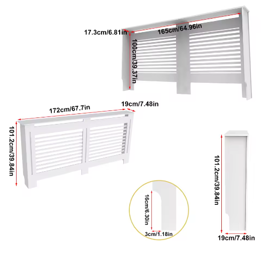 Hoge Houten Radiatorafdekking met Horizontale Latten – Moderne Witte Ombouw