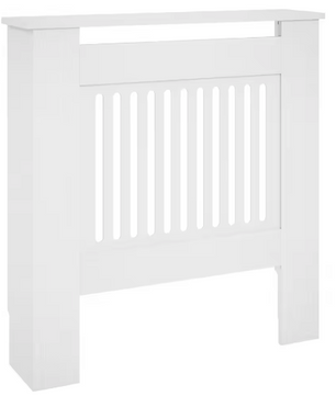Moderne Witte Radiatorafdekking – MDF Kast met Horizontale Lamellen en Plank