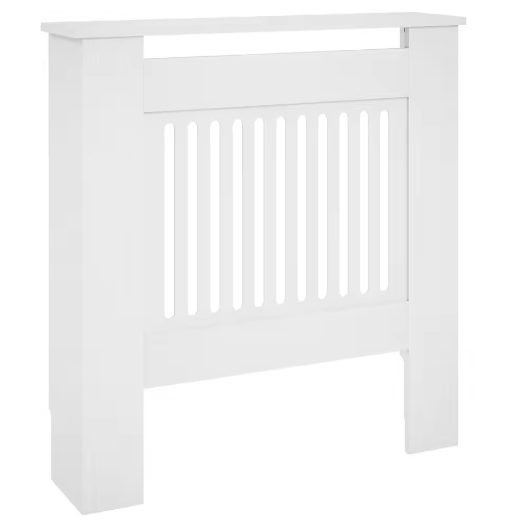 Moderne Witte Radiatorafdekking – MDF Kast met Horizontale Lamellen en Plank