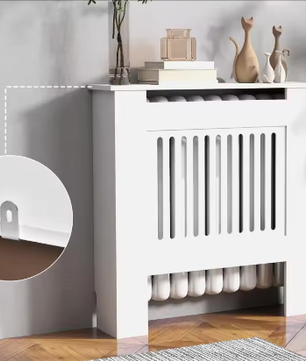 Moderne Witte Radiatorafdekking – MDF Kast met Horizontale Lamellen en Plank
