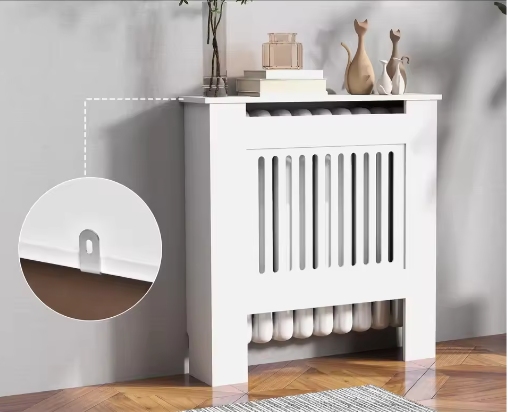 Moderne Witte Radiatorafdekking – MDF Kast met Horizontale Lamellen en Plank
