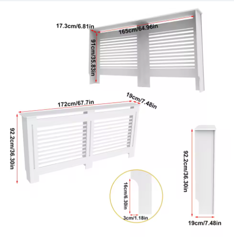 Extra Hoge MDF Radiatorafdekking 92 cm met Latten en Bovenplank