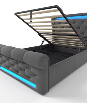 Modern Gestoffeerd Eenpersoonsbed 90x200 cm met LED, USB en Hydraulische Opbergruimte