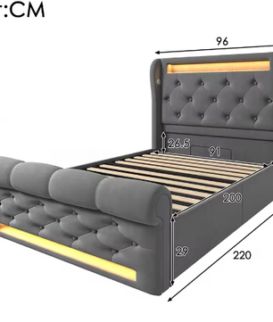 Modern Gestoffeerd Eenpersoonsbed 90x200 cm met LED, USB en Hydraulische Opbergruimte