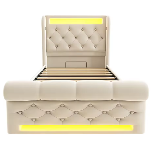 Modern Gestoffeerd Eenpersoonsbed 90x200 cm met LED, USB en Hydraulische Opbergruimte
