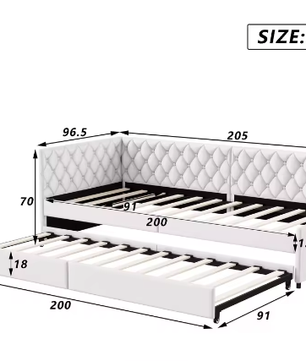 Gestoffeerd Dagbed 90x200 cm met Uittrekbaar Bed en Lattenbodem
