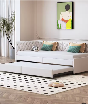 Gestoffeerd Dagbed 90x200 cm met Uittrekbaar Bed en Lattenbodem