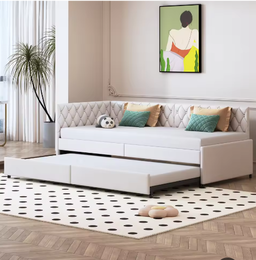 Gestoffeerd Dagbed 90x200 cm met Uittrekbaar Bed en Lattenbodem