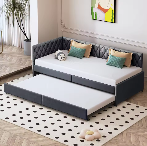 Gestoffeerd Dagbed 90x200 cm met Uittrekbaar Bed en Lattenbodem