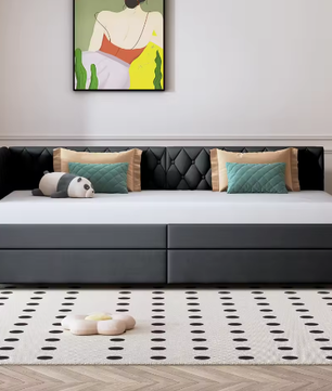 Gestoffeerd Dagbed 90x200 cm met Uittrekbaar Bed en Lattenbodem