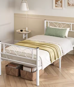 Metalen Eenpersoonsbed 90x200 cm met Hoofdbord en Bedrek – Stabiel Bedframe met Hoge Draagkracht