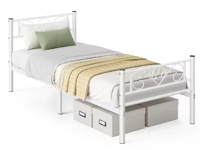 Metalen Eenpersoonsbed 90x200 cm met Hoofdbord en Bedrek – Stabiel Bedframe met Hoge Draagkracht