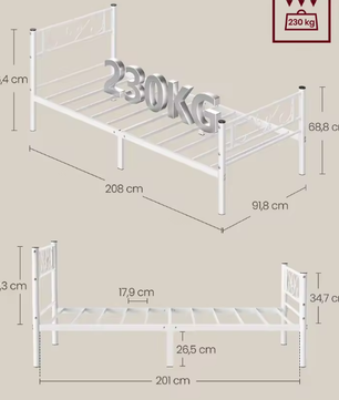 Metalen Eenpersoonsbed 90x200 cm met Hoofdbord en Bedrek – Stabiel Bedframe met Hoge Draagkracht