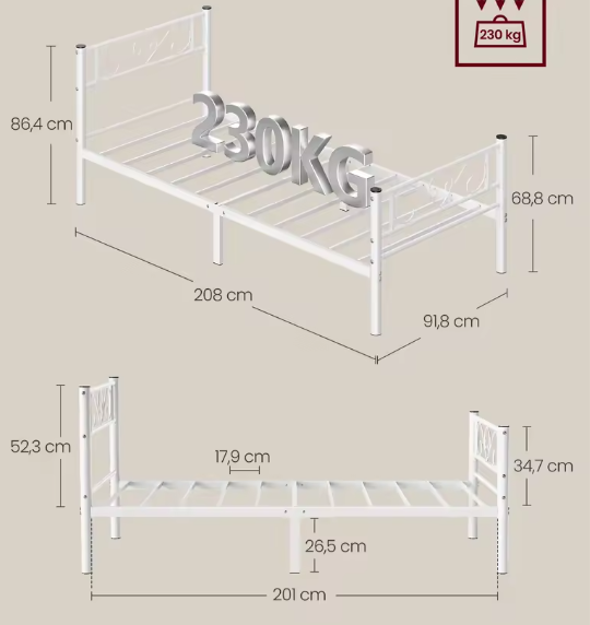 Metalen Eenpersoonsbed 90x200 cm met Hoofdbord en Bedrek – Stabiel Bedframe met Hoge Draagkracht