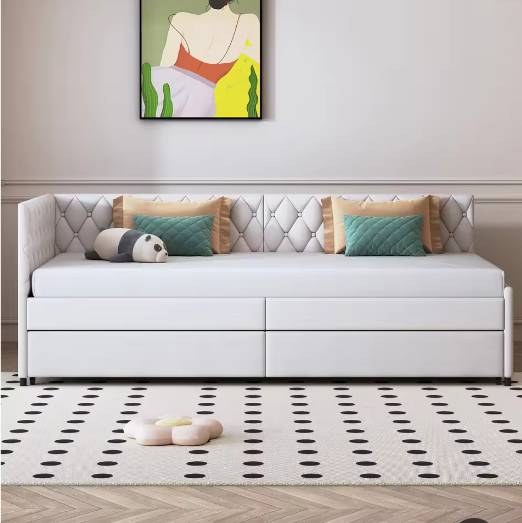 Gestoffeerd Dagbed 90x200 cm met Uittrekbaar Bed en Lattenbodem