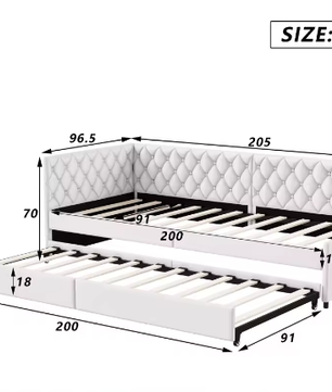 Gestoffeerd Dagbed 90x200 cm met Uittrekbaar Bed en Lattenbodem