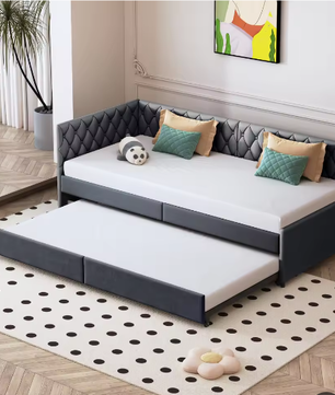 Gestoffeerd Dagbed 90x200 cm met Uittrekbaar Bed en Lattenbodem