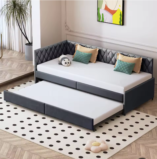 Gestoffeerd Dagbed 90x200 cm met Uittrekbaar Bed en Lattenbodem