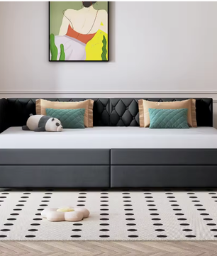 Gestoffeerd Dagbed 90x200 cm met Uittrekbaar Bed en Lattenbodem