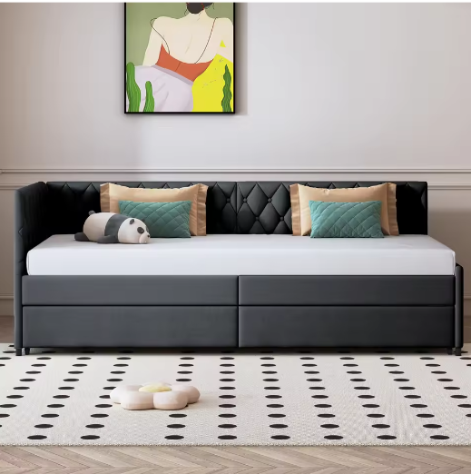 Gestoffeerd Dagbed 90x200 cm met Uittrekbaar Bed en Lattenbodem