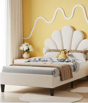 Gestoffeerd Eenpersoons Kinderbed 90x200 cm met Bloemenhoofdeinde