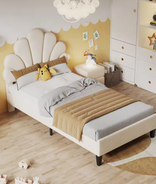 Gestoffeerd Eenpersoons Kinderbed 90x200 cm met Bloemenhoofdeinde