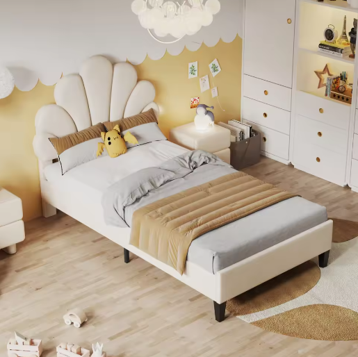 Gestoffeerd Eenpersoons Kinderbed 90x200 cm met Bloemenhoofdeinde