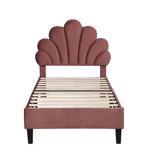 Gestoffeerd Eenpersoons Kinderbed 90x200 cm met Bloemenhoofdeinde