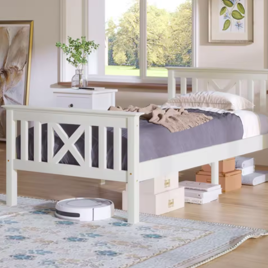 Kinderbed 90x200 cm – Massief Houten Eenpersoonsbed met Lattenbodem