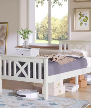 Kinderbed 90x200 cm – Massief Houten Eenpersoonsbed met Lattenbodem