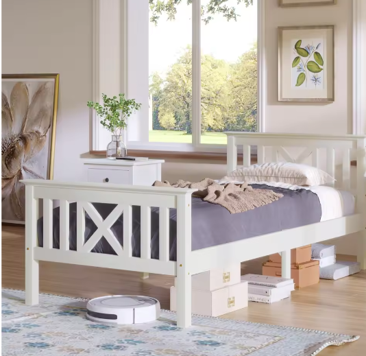 Kinderbed 90x200 cm – Massief Houten Eenpersoonsbed met Lattenbodem