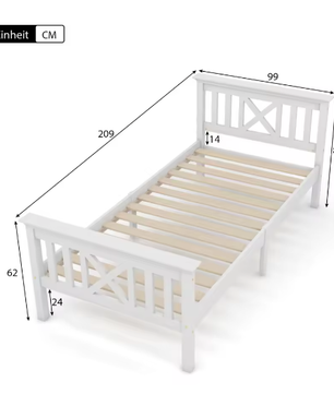 Kinderbed 90x200 cm – Massief Houten Eenpersoonsbed met Lattenbodem