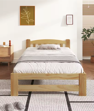 Massief Houten Eenpersoonsbed 90x200 cm – Futonbed met Hoofdeinde en Lattenbodem