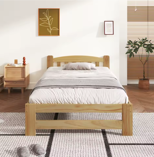 Massief Houten Eenpersoonsbed 90x200 cm – Futonbed met Hoofdeinde en Lattenbodem