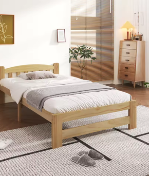 Massief Houten Eenpersoonsbed 90x200 cm – Futonbed met Hoofdeinde en Lattenbodem
