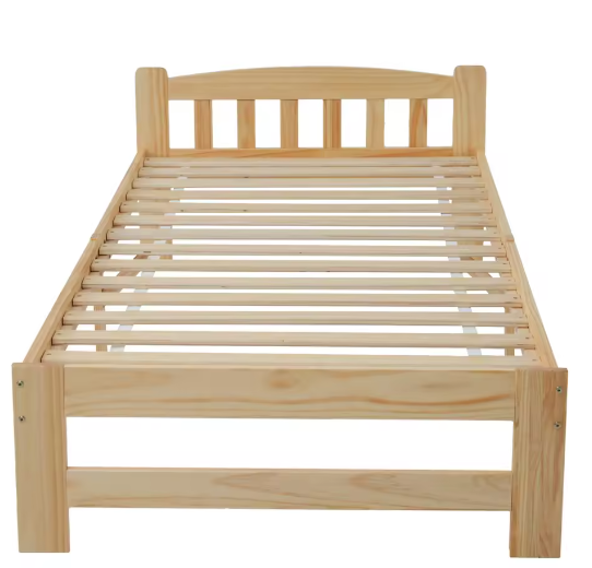 Massief Houten Eenpersoonsbed 90x200 cm – Futonbed met Hoofdeinde en Lattenbodem