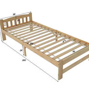 Massief Houten Eenpersoonsbed 90x200 cm – Futonbed met Hoofdeinde en Lattenbodem
