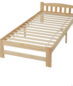 Massief Houten Eenpersoonsbed 90x200 cm – Futonbed met Hoofdeinde en Lattenbodem