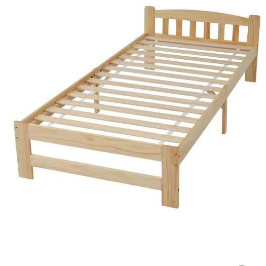 Massief Houten Eenpersoonsbed 90x200 cm – Futonbed met Hoofdeinde en Lattenbodem