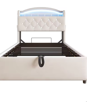 Kinderbed 90x200 cm – Fluwelen Eenpersoonsbed met Opbergruimte, LED en USB