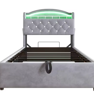 Kinderbed 90x200 cm – Fluwelen Eenpersoonsbed met Opbergruimte, LED en USB