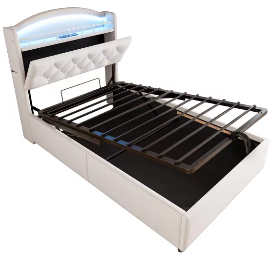 Kinderbed 90x200 cm – Fluwelen Eenpersoonsbed met Opbergruimte, LED en USB