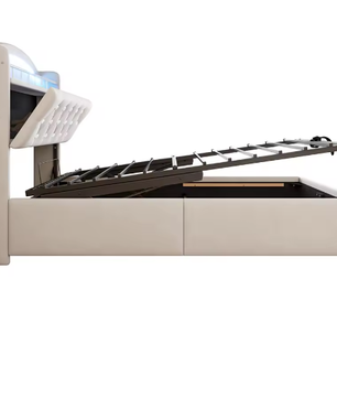 Kinderbed 90x200 cm – Fluwelen Eenpersoonsbed met Opbergruimte, LED en USB